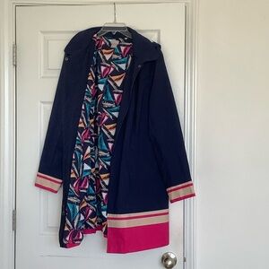 Chico's Navy Trench Coat with Pink and Gold Accents